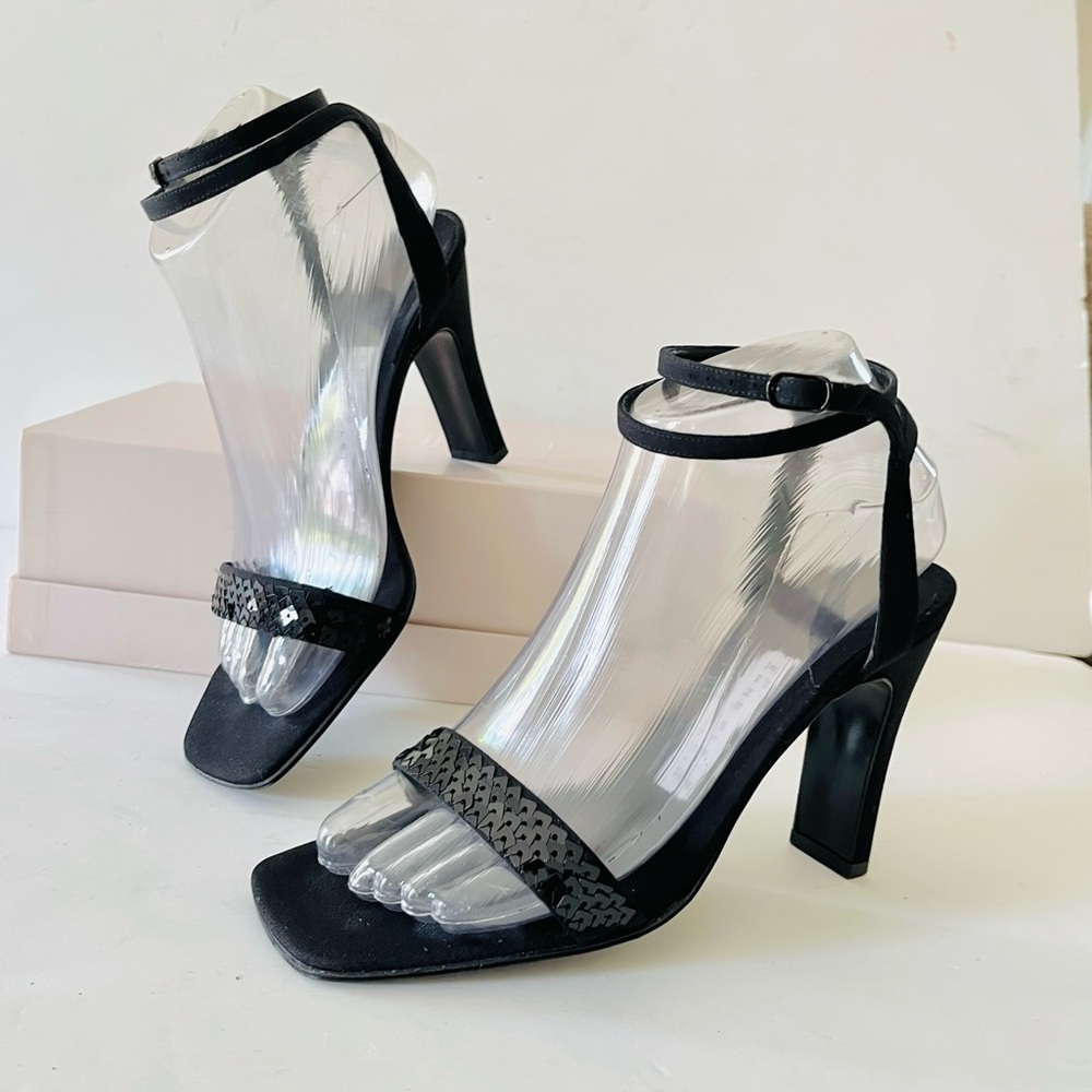 Anne Klein black ankle wrap sandals 7